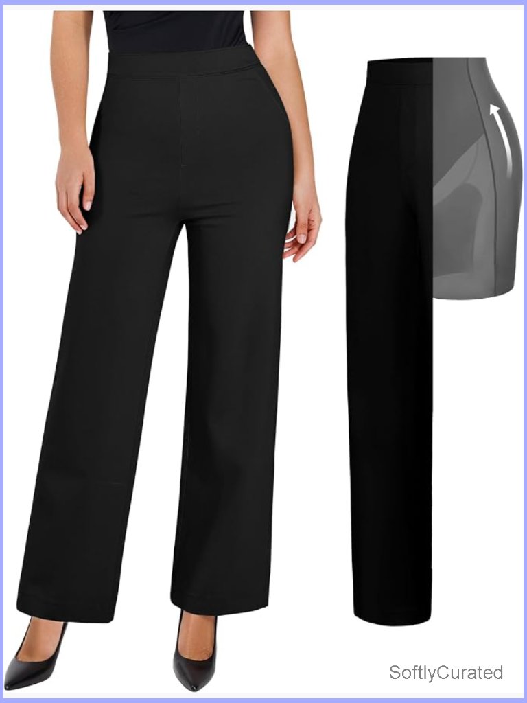 Tummy Control Wide Leg Dress Pants With Pockets